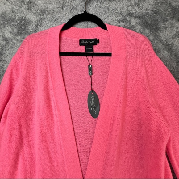 NEW! 100% Cashmere Claudia Nichole Bright Pink Cardigan Sweater Size Large NWT - Picture 4 of 15
